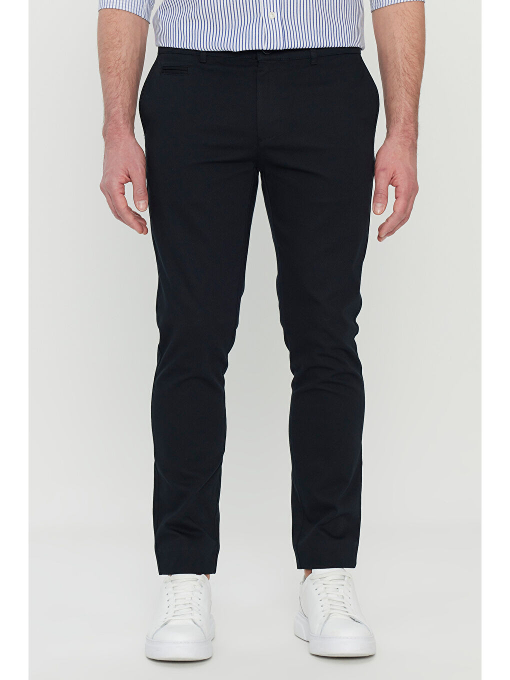 Erkek Siyah Pamuklu Slim Fit Dar Kesim Armürlü Yan Cepli Esnek Casual Pantolon-1