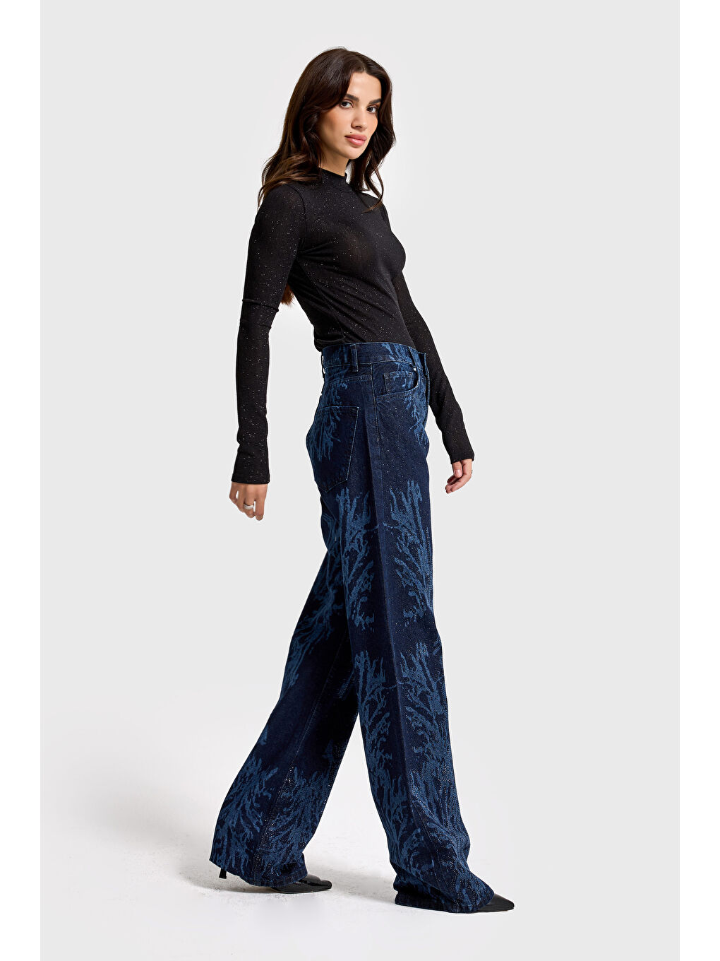 Mavi Kadın Koyu Jean Rengi 9s6-5 Loose Fit Parlak Taşlı Özel Tasarım Denim Jean-4