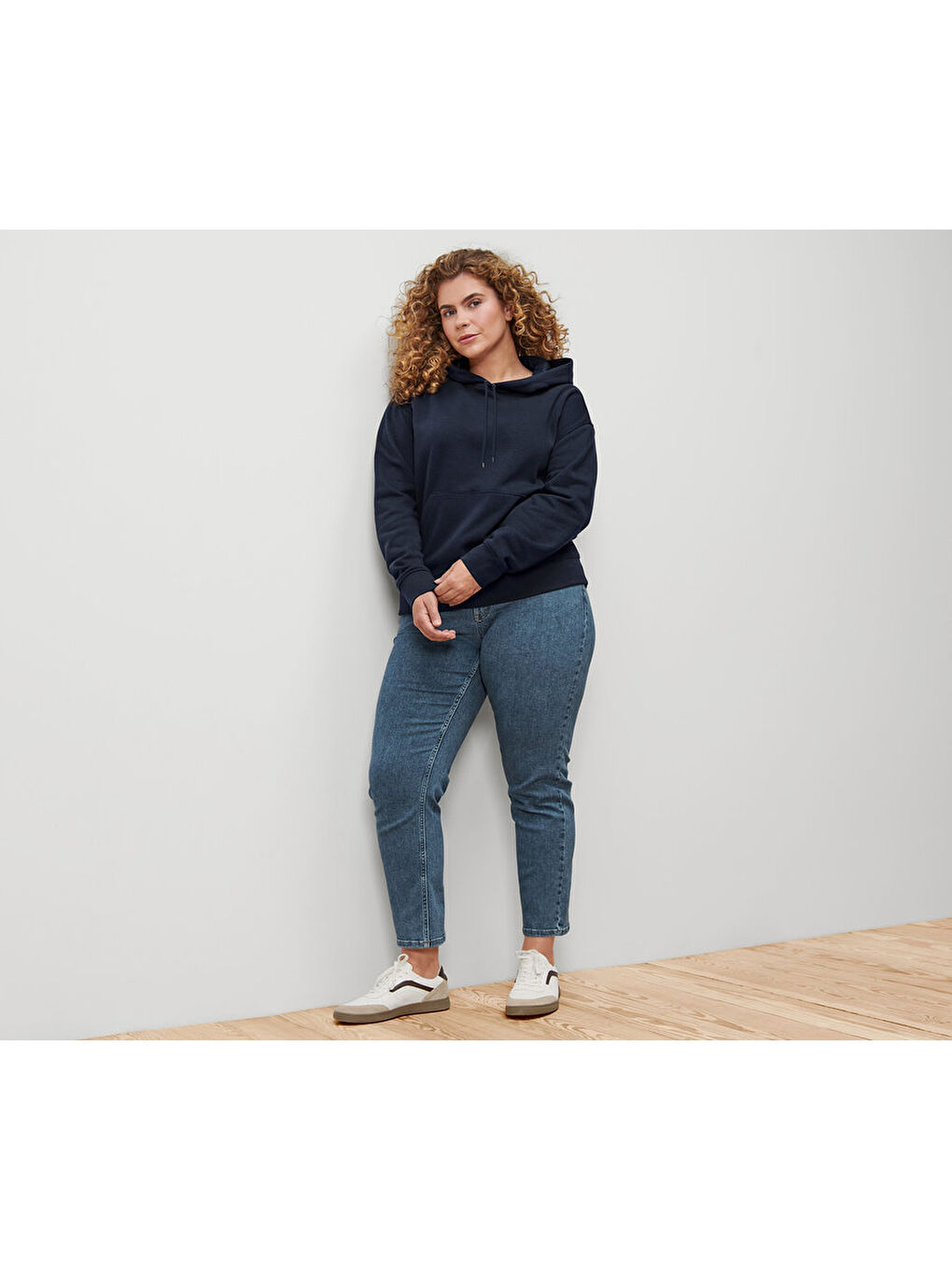 Kadın Kapüşonlu Sweatshirt, Lacivert-2