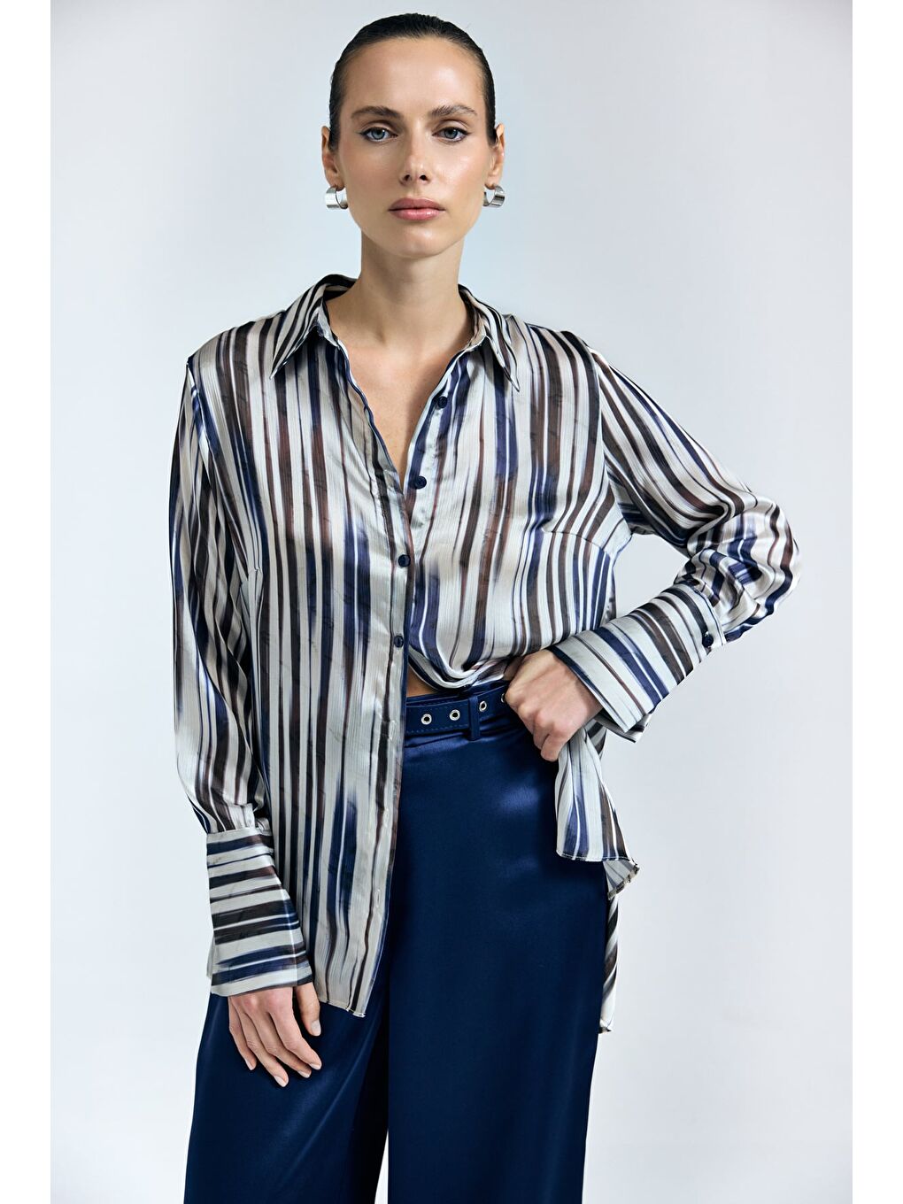 Desenli Salaş Gömlek - Lacivert-1