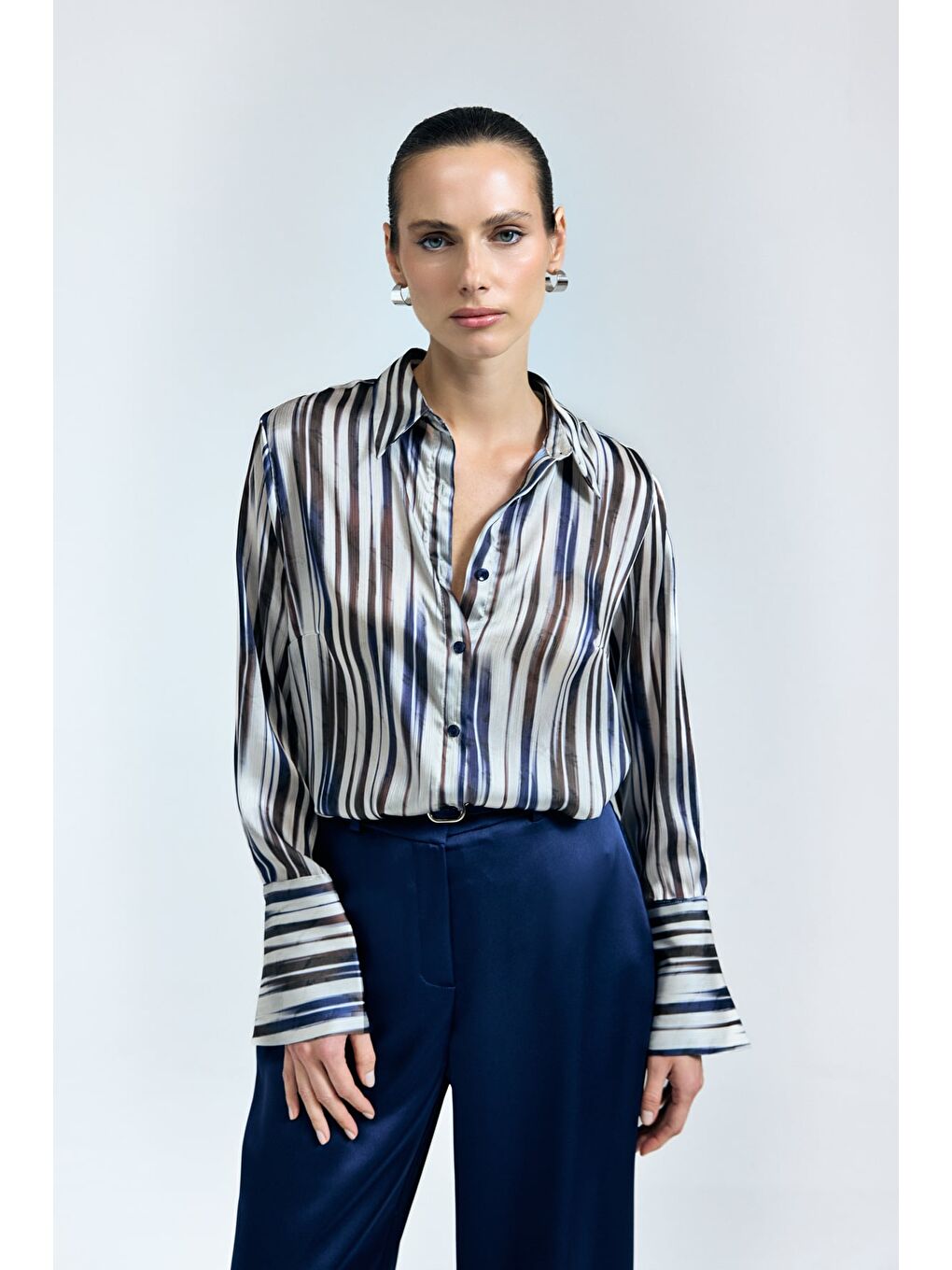 Desenli Salaş Gömlek - Lacivert-3