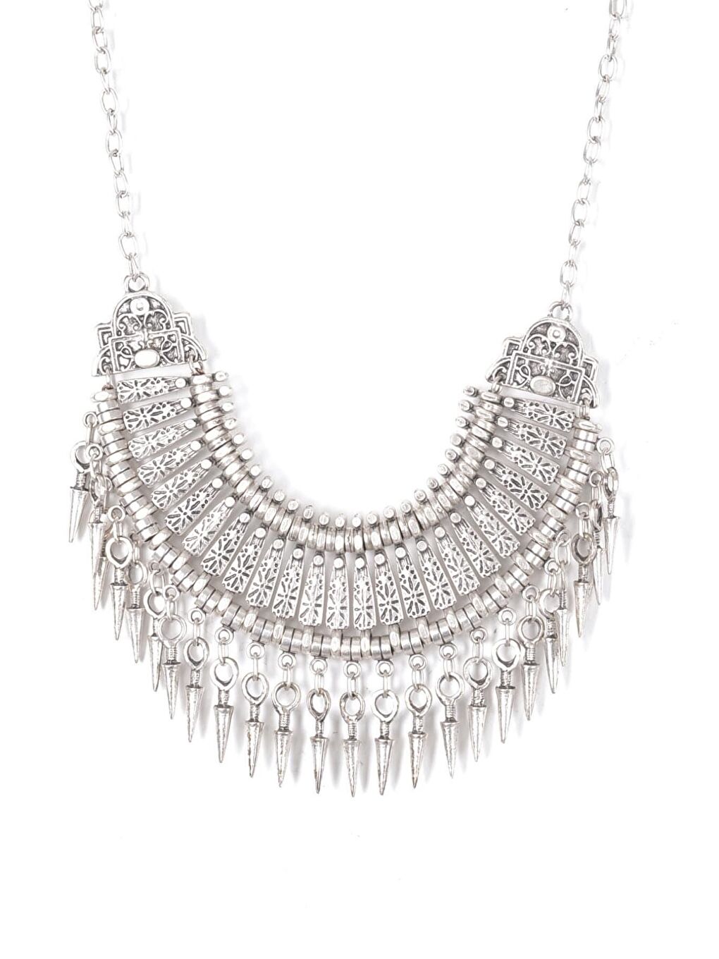 Gri Kadın Antik Gümüş Kaplama El Yapımı Bohem Kolye