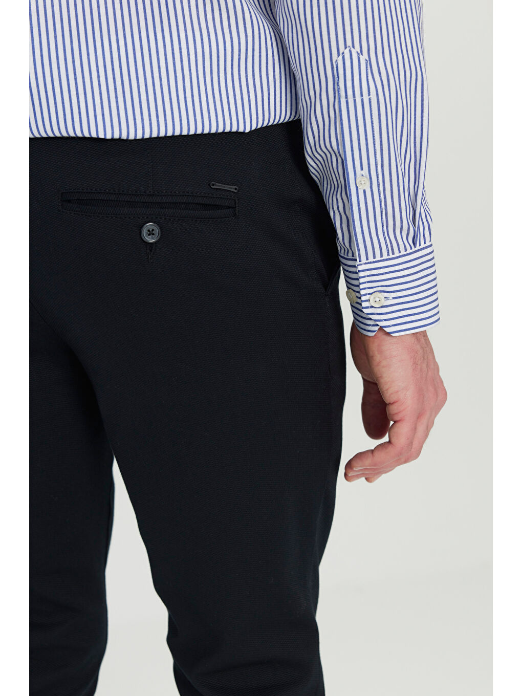 Erkek Siyah Pamuklu Slim Fit Dar Kesim Armürlü Yan Cepli Esnek Casual Pantolon-5