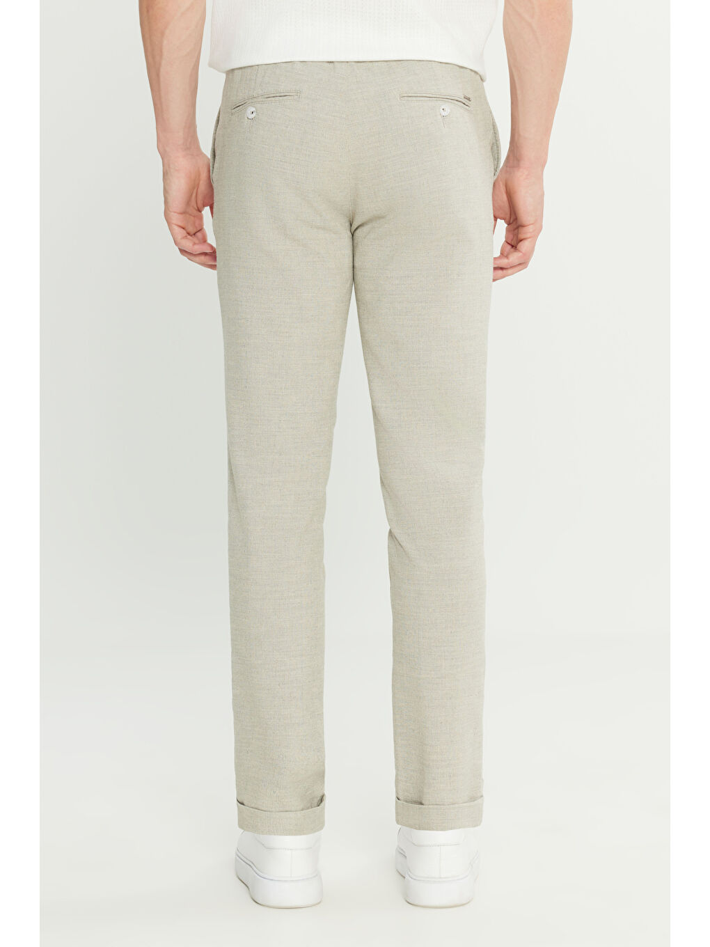 Erkek Açık Gri Pamuklu Slim Fit Dar Kesim Beli Bağlamalı Yan Cepli Esnek Pantolon-4