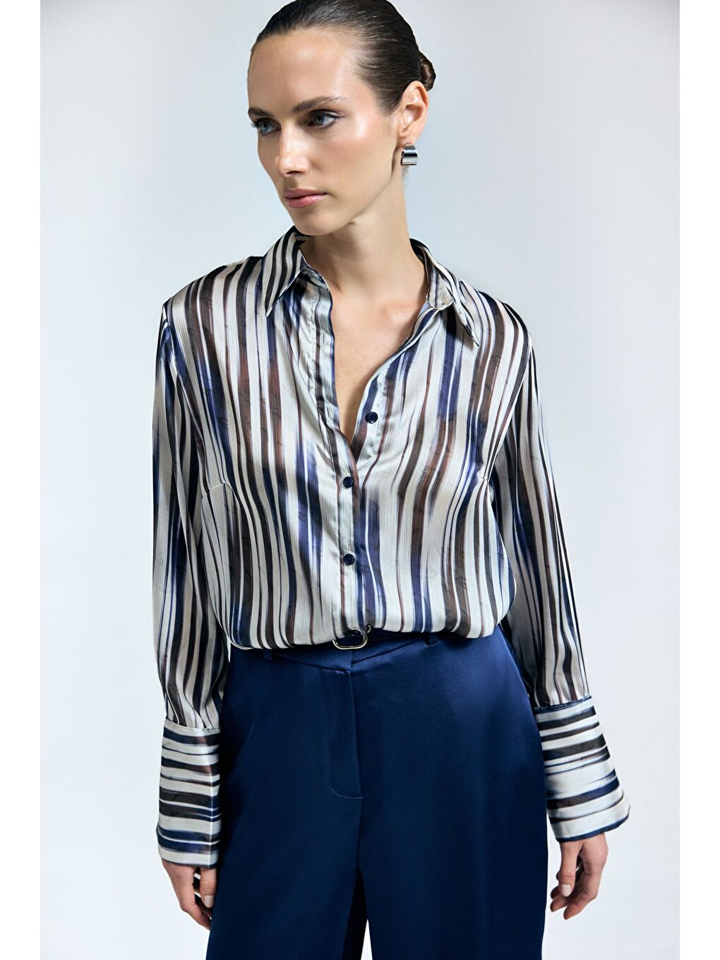 Desenli Salaş Gömlek - Lacivert-5