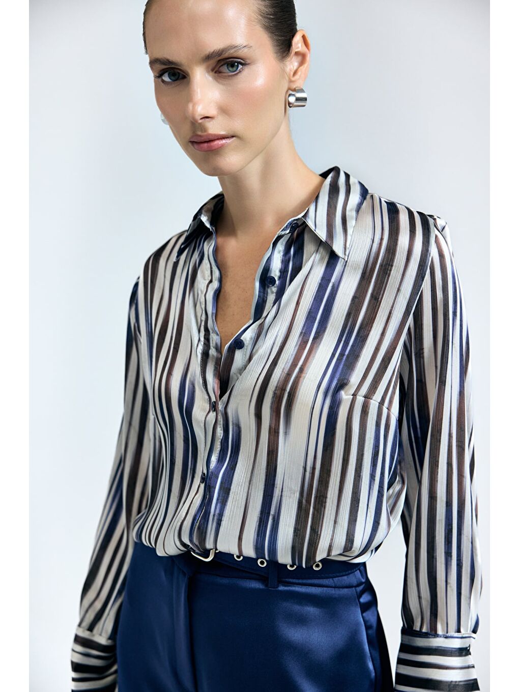 Desenli Salaş Gömlek - Lacivert-6