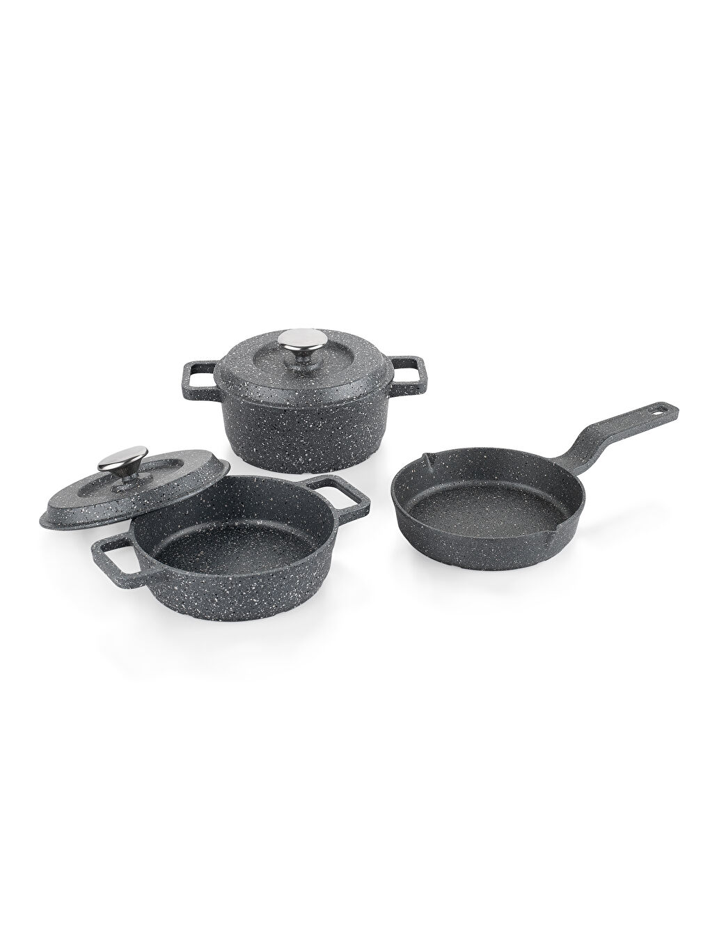 Retro Cast Mini Döküm Tencere Seti 5 Parça-Gri-1