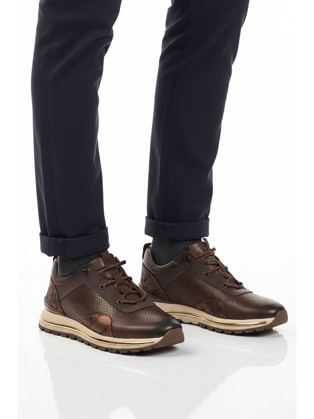 Kahverengi Kahve Hakiki Deri Elastik Bağcıklı Erkek Casual Ayakkabı M533 M-1