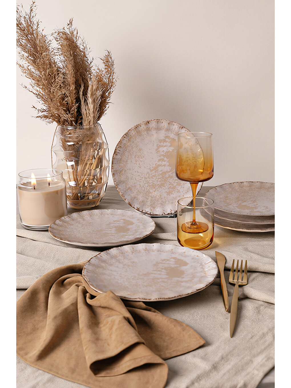Ekru Vintage Cream Sirius Pasta Tabağı 22 Cm 6 Adet