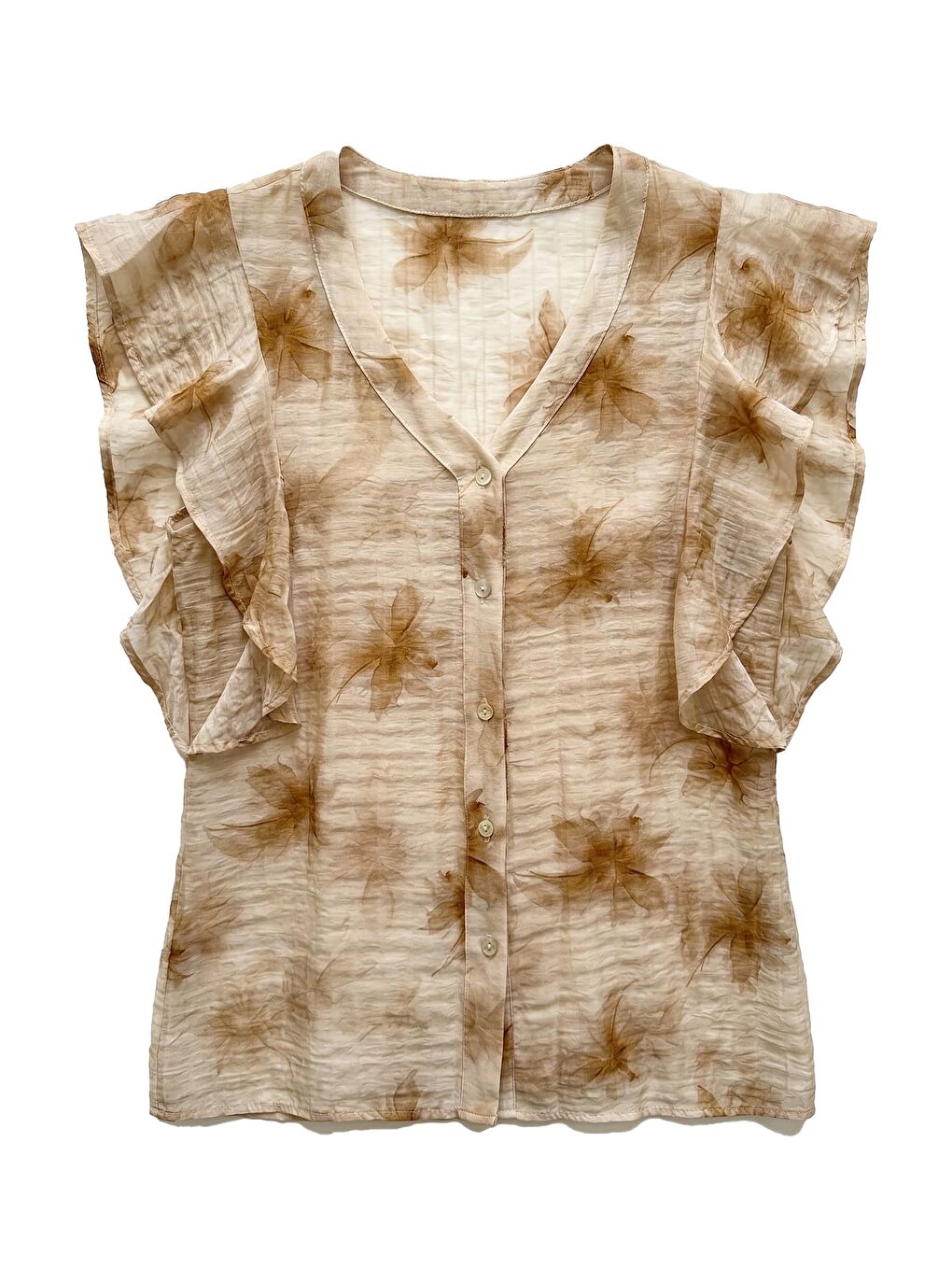 Kahverengi Fırfır Detaylı Gömlek - Kahve-3