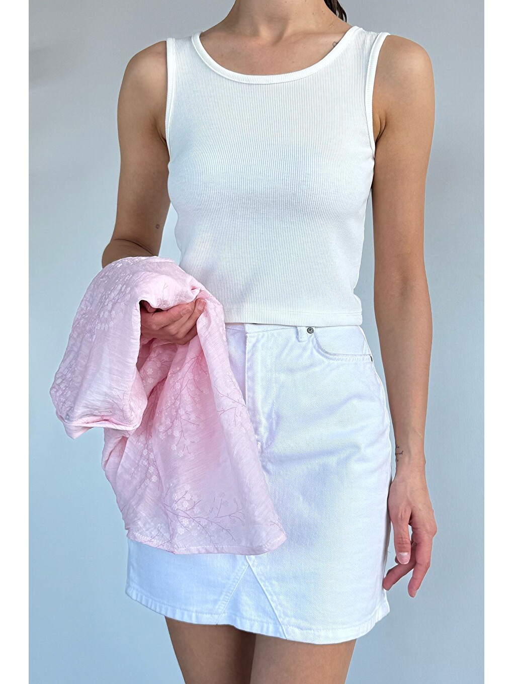 Pembe Kadın Crop Atletli Desenli Bluz-2
