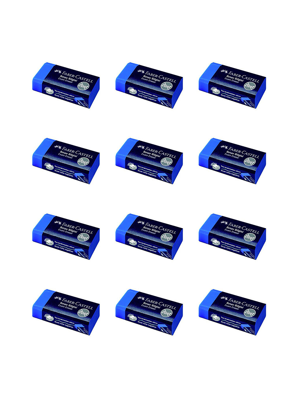 Sınav Silgisi, Dust‑Free,12'li Set,Yumuşak kenar, Kompakt form, PVC/fitalat/lateks içermez