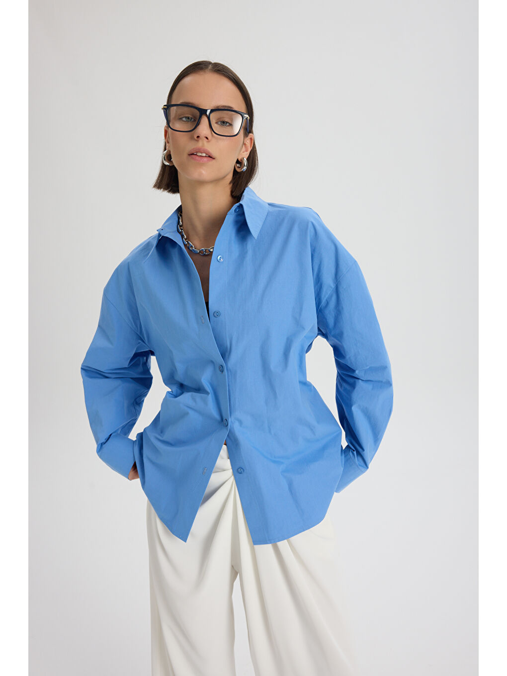 Oversize Mavi Gömlek-5