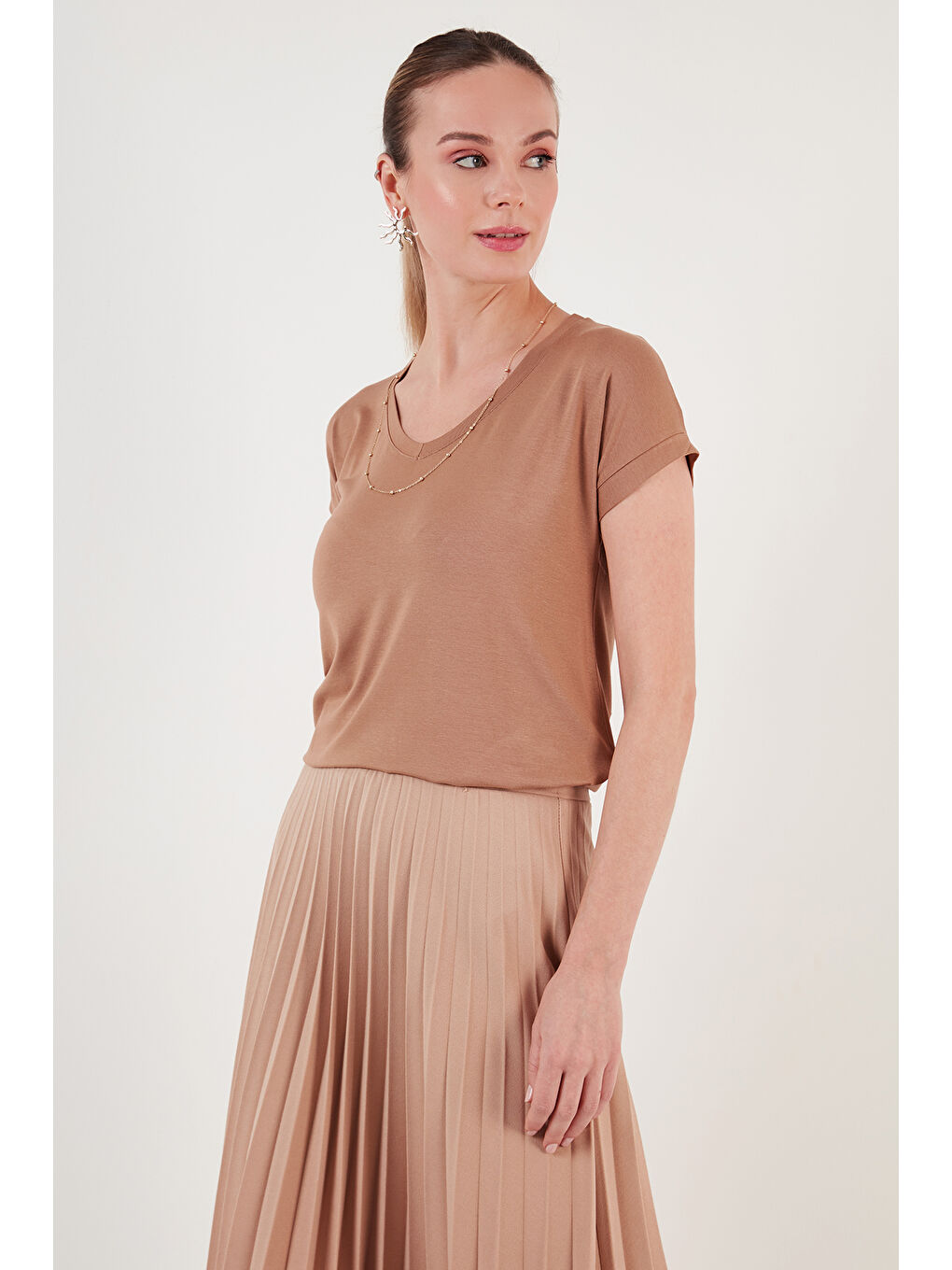 Lila V Yaka Relaxed Fit Yırtmaç Detaylı 2'li Paket Bluz 5862000S2-1