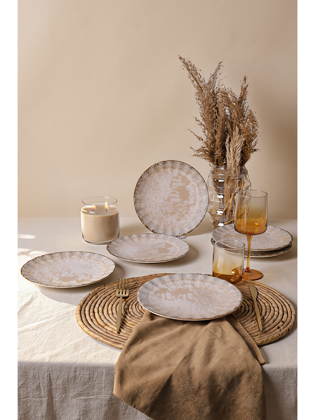 Ekru Vintage Cream Sirius Pasta Tabağı 22 Cm 6 Adet-2