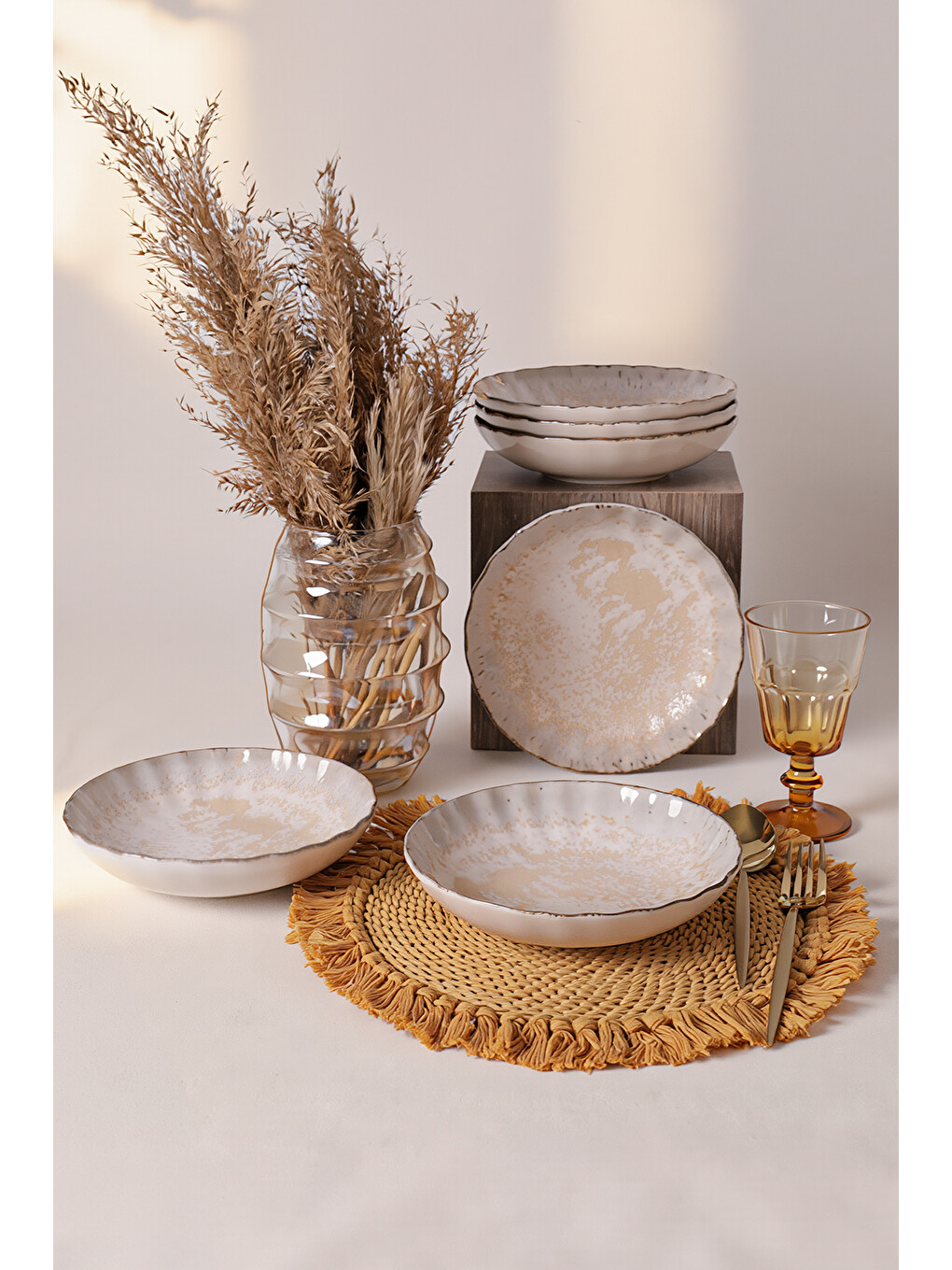 Ekru Vintage Cream Sirius Yemek Tabağı 20 Cm 6 Adet