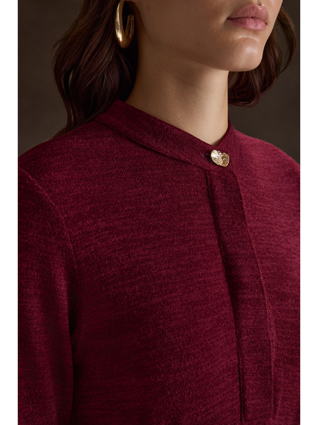 Bordo Seyyar Kuşaklı ,Kloş Örme Elbise-4