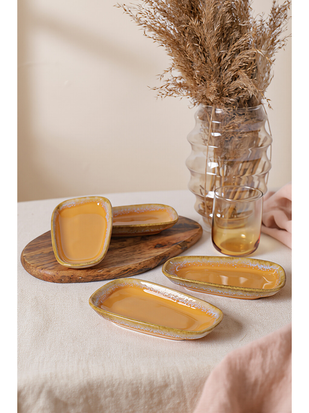 Shizen Sarı Tetra Kayık Tabak 15 Cm 4 Adet
