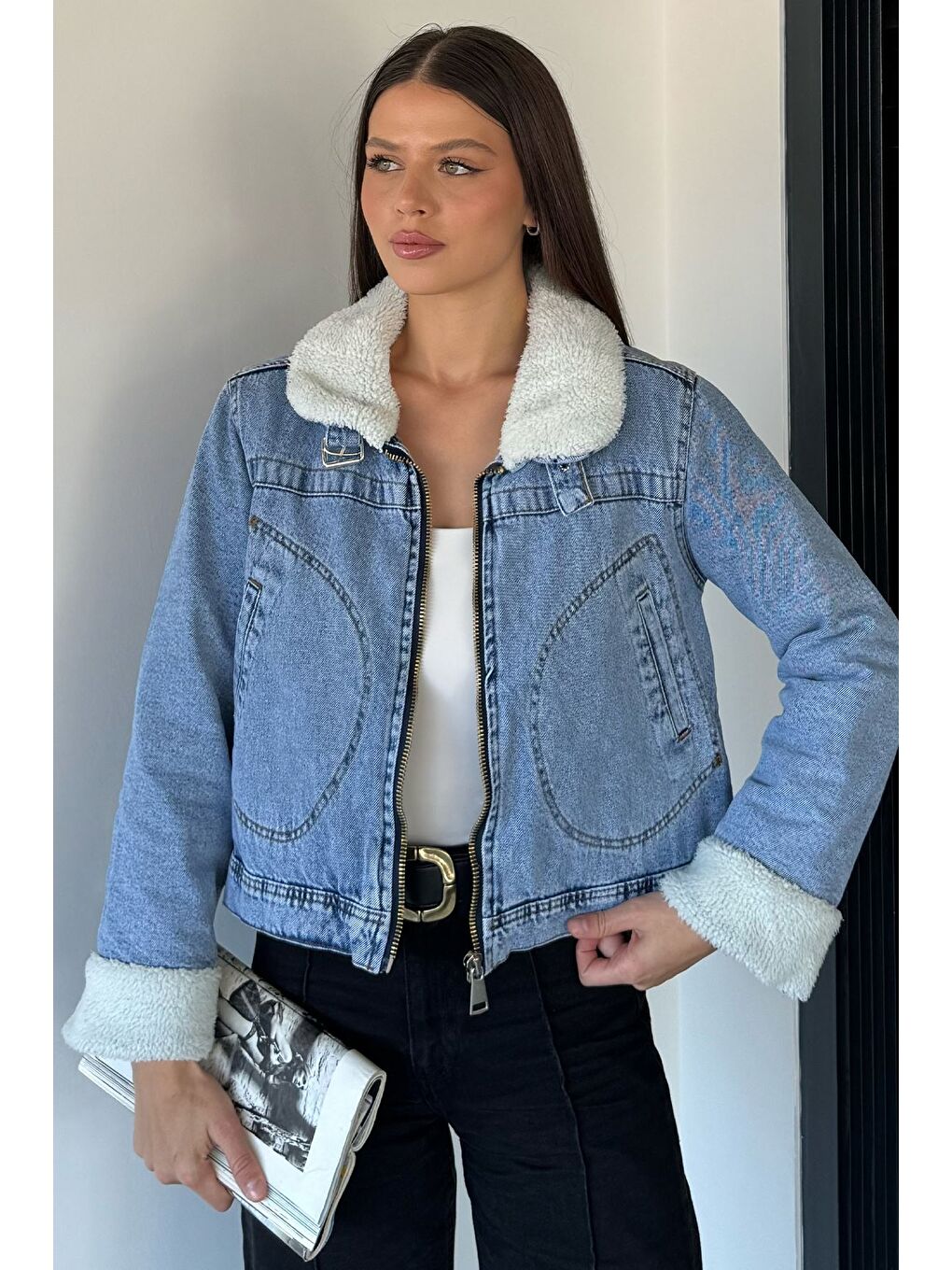 Mavi Kadın İçi Pelüş Jean Jean Ceket-2