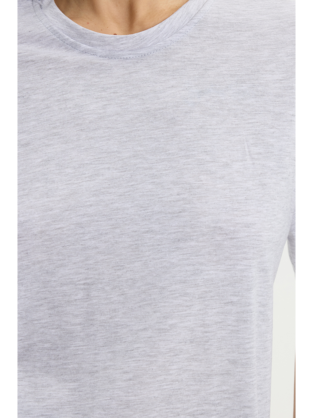 Kadın Slim Fit Dar Kesim %100 Pamuk Kısa Kollu Bisiklet Yaka Açık Gri Tişört-3