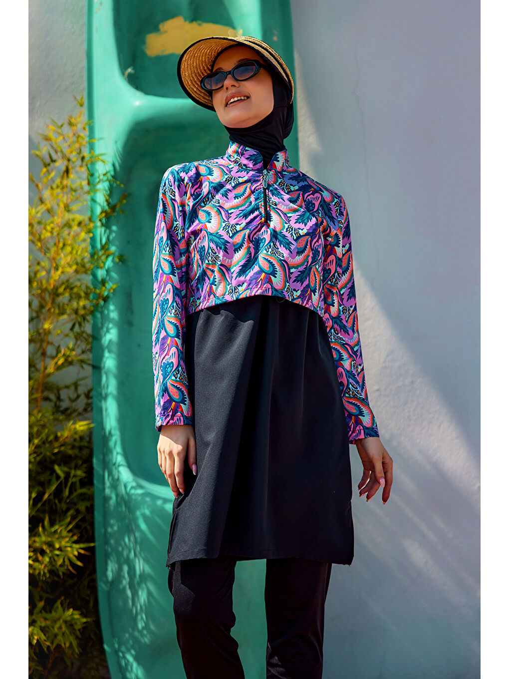 Önü Kapaklı Tam Kapalı Tesettür Mayo Siyah06 R5206