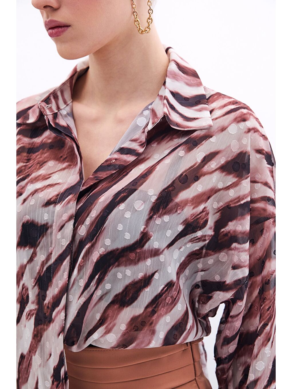 Kahverengi Desenli Salaş Gömlek - Kahve-5