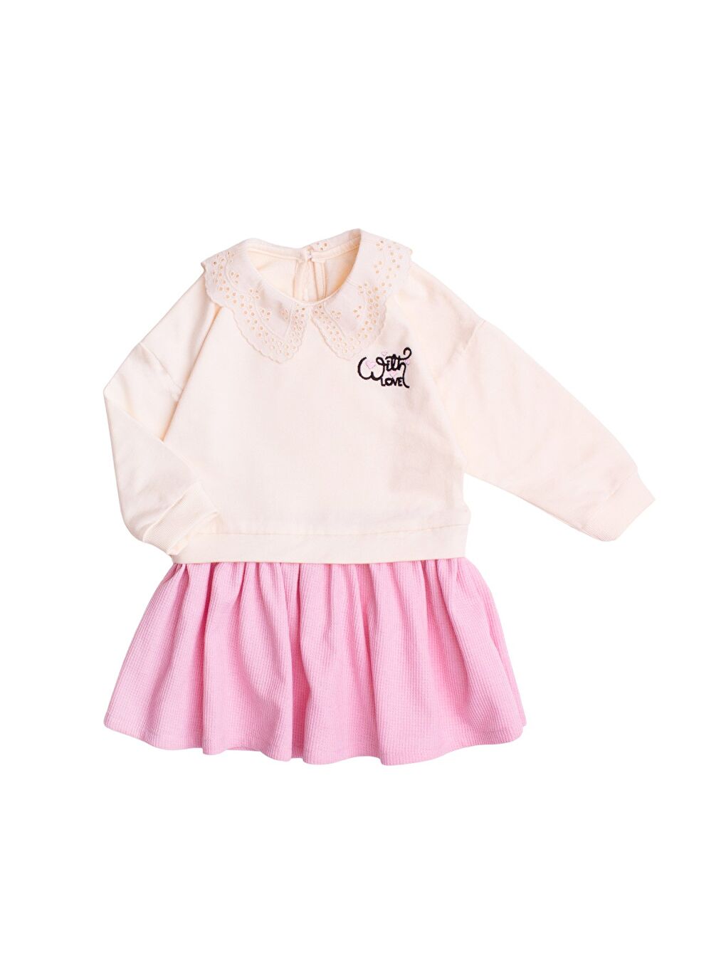 Pembe Kız Çocuk Trend Tasarım Yakalı Premium Sweatshirt Elbise-3