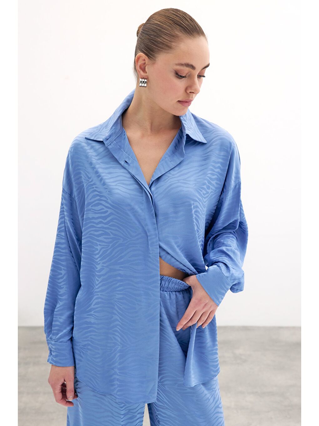 Zebra Desenli Salaş Gömlek - İndigo-2