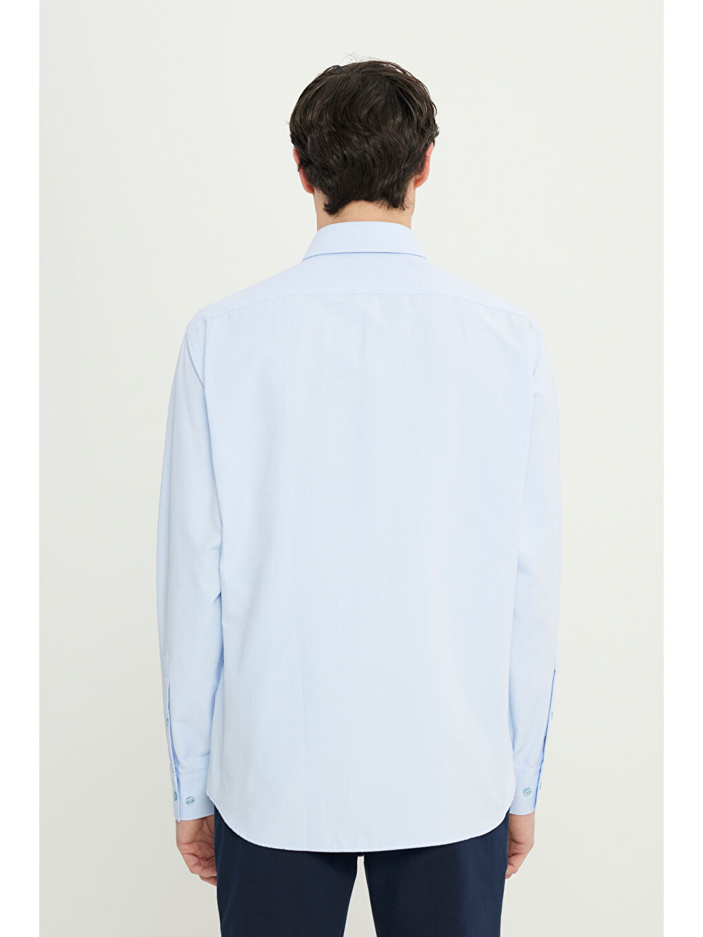 Erkek Açık Mavi Regular Fit Rahat Kesim Klasik Yaka Armürlü Gömlek-4