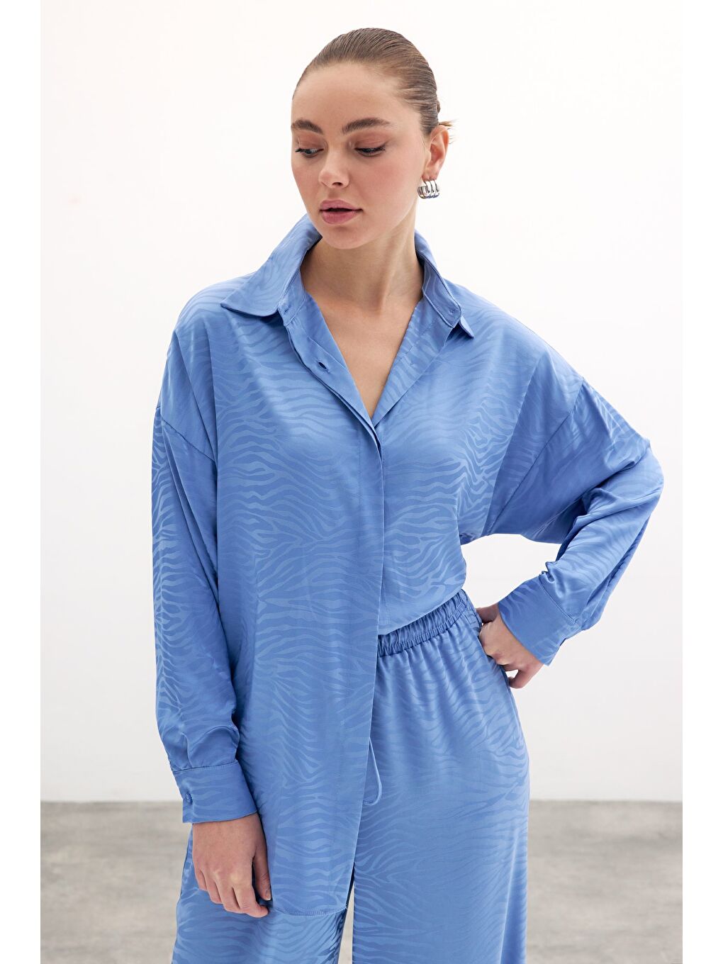 Zebra Desenli Salaş Gömlek - İndigo-3