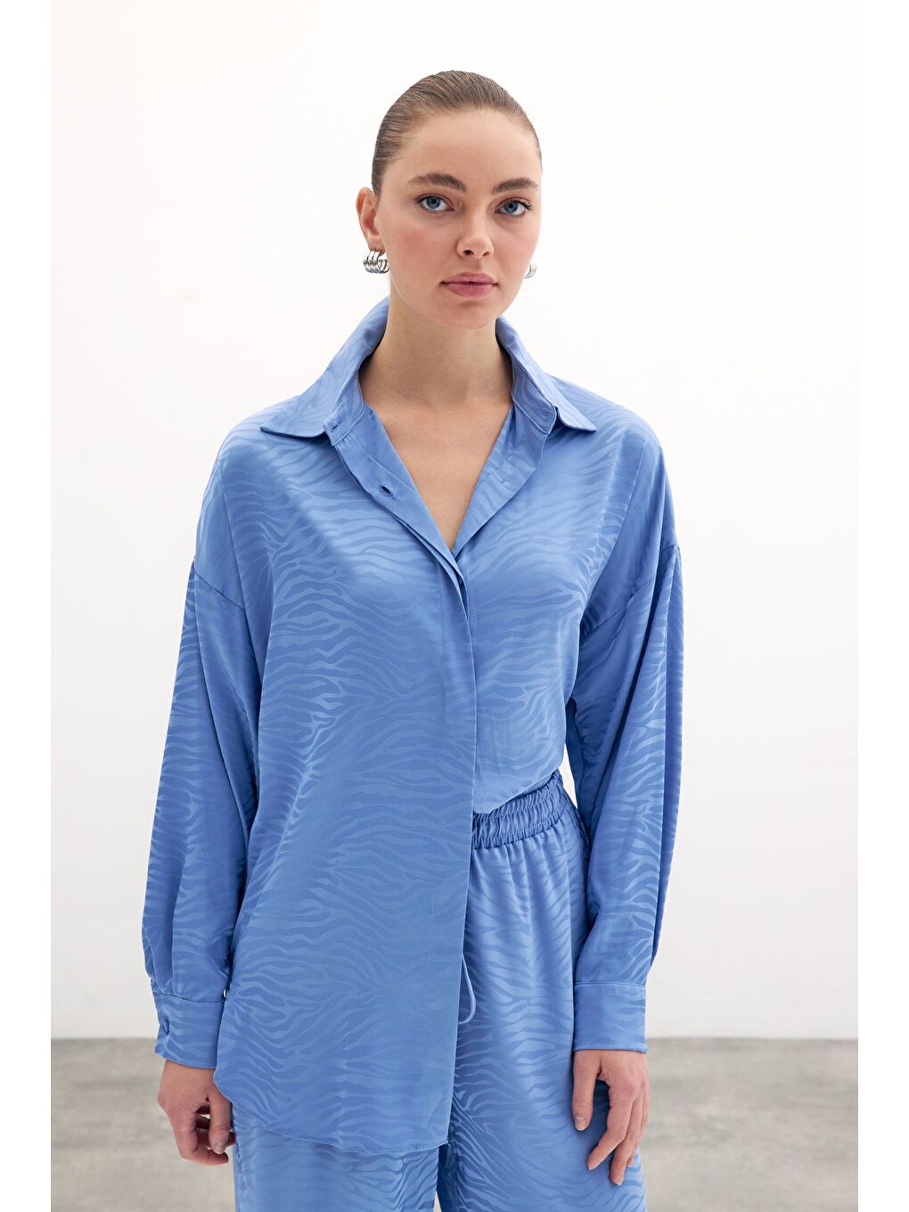 Zebra Desenli Salaş Gömlek - İndigo-4