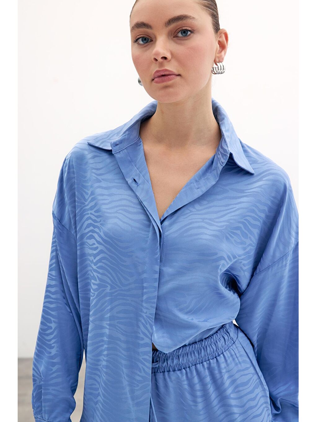 Zebra Desenli Salaş Gömlek - İndigo-5