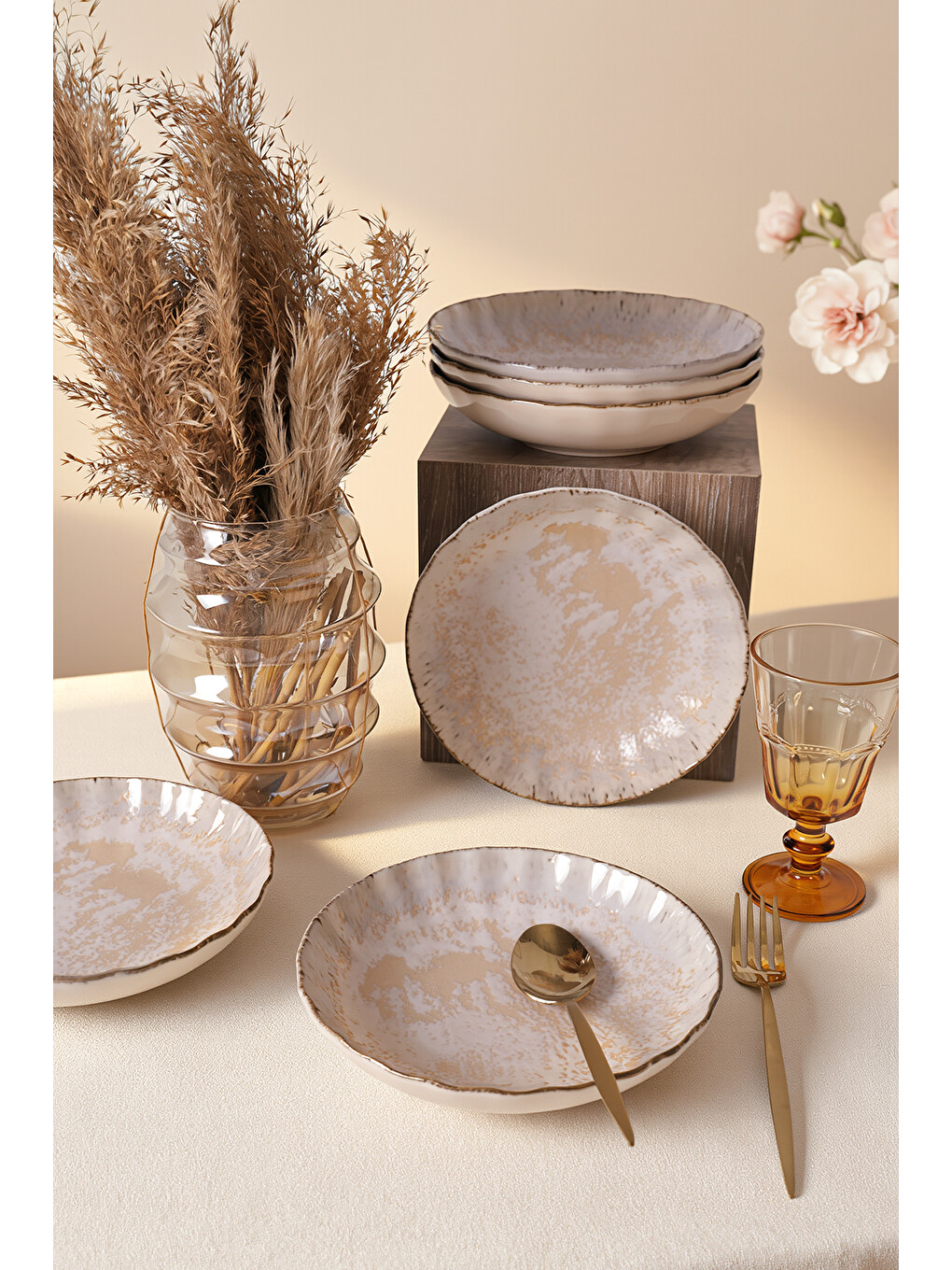 Ekru Vintage Cream Sirius Yemek Tabağı 20 Cm 6 Adet-1