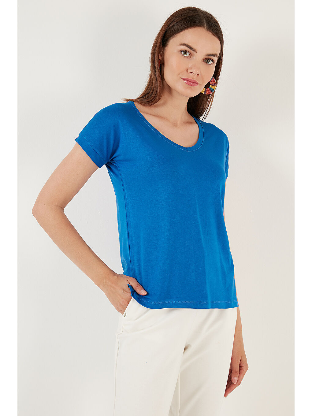 Siyah V Yaka Relaxed Fit Yırtmaç Detaylı 2'li Paket Bluz 5862000S2-1