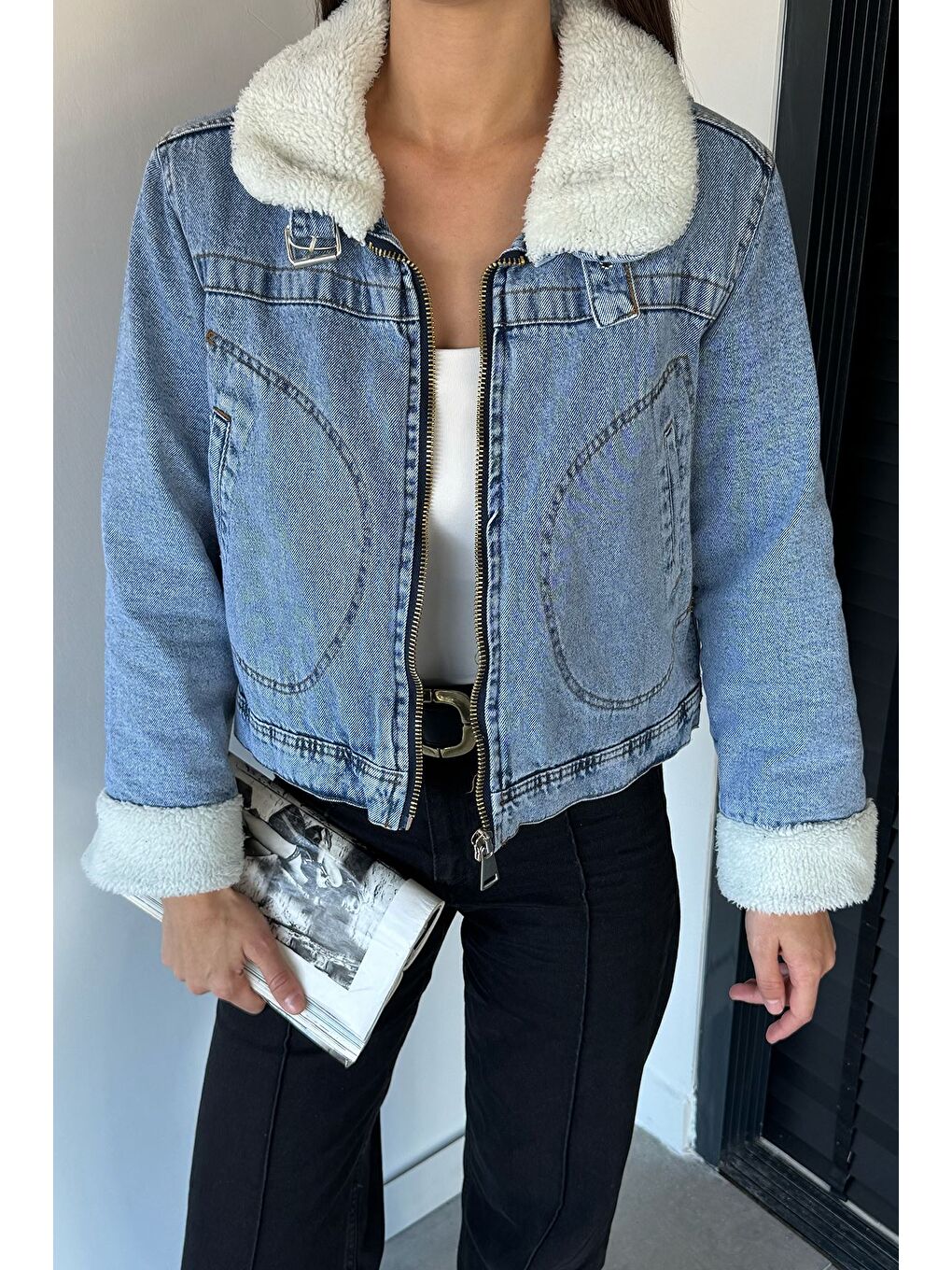 Mavi Kadın İçi Pelüş Jean Jean Ceket-5