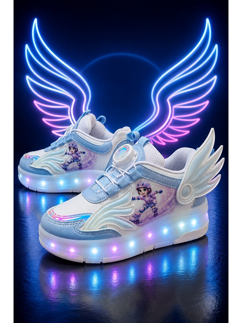 Mavi Wıngs Çocuk Kanat Detaylı Işıklı Patenli Tekerlekli Sneaker Spor Ayakkabı