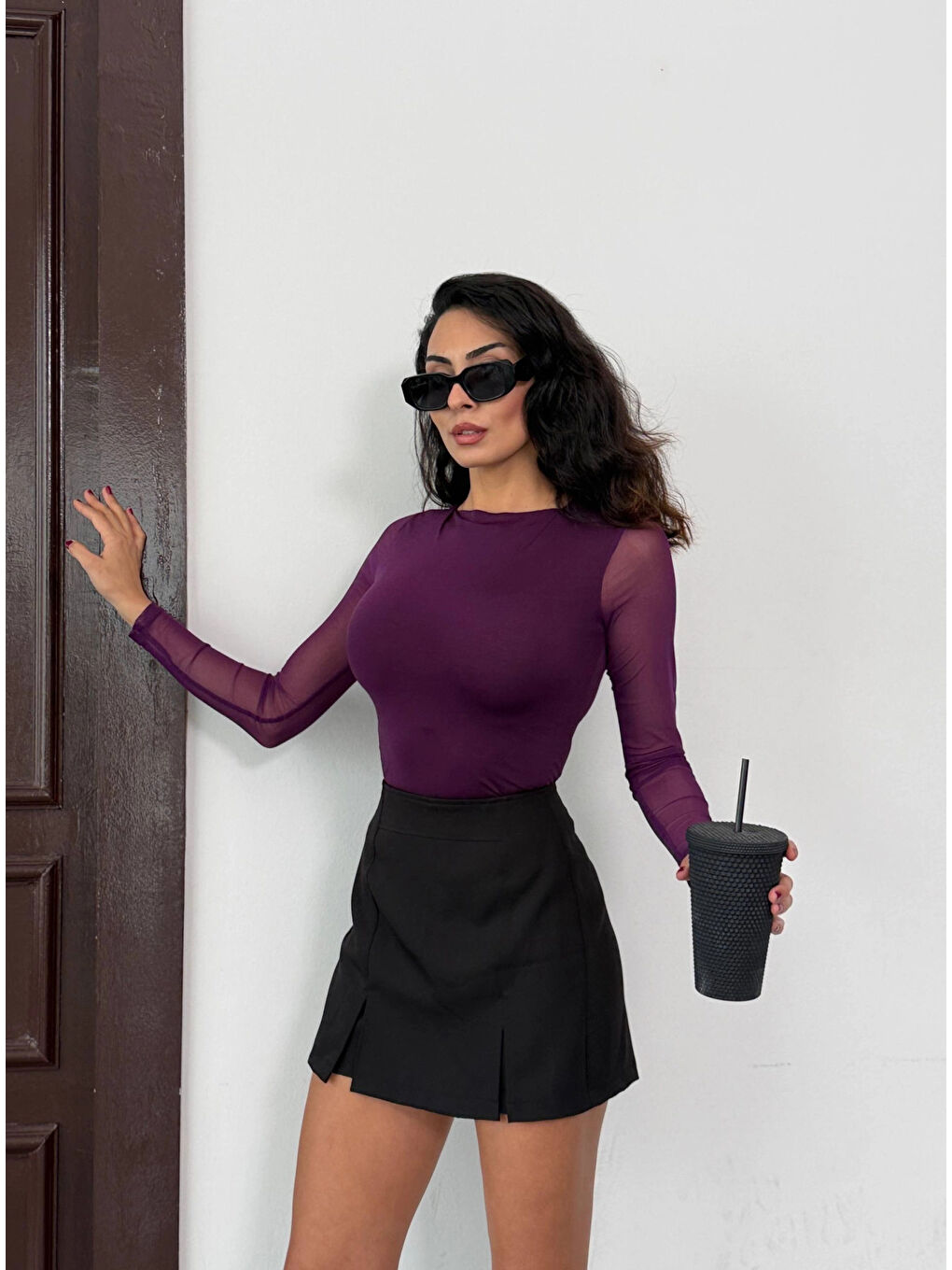 Kadın Mor Uzun Tül Kol Sandy Bluz HZL25W-FRY122521