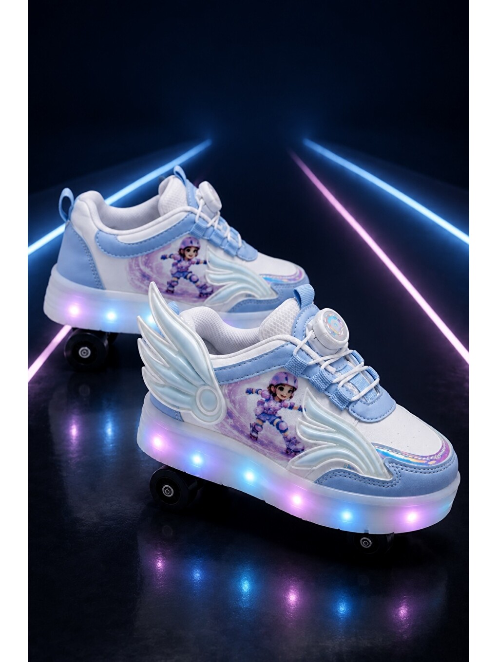 Mavi Wıngs Çocuk Kanat Detaylı Işıklı Patenli Tekerlekli Sneaker Spor Ayakkabı-1