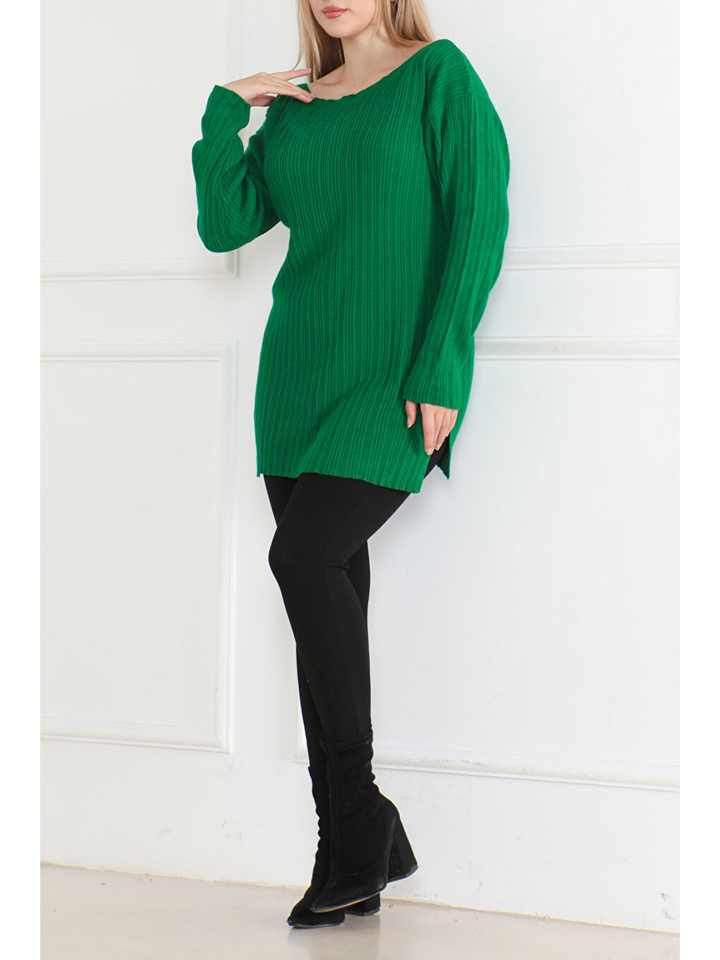 Yeşil Açık Yaka Kazak Yesil - 26629-1