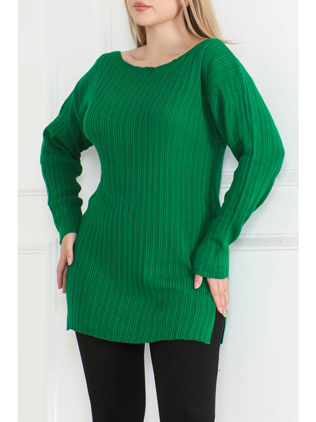 Yeşil Açık Yaka Kazak Yesil - 26629-2