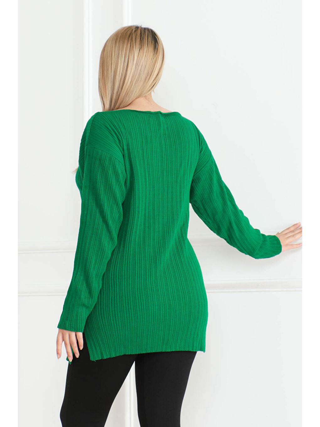 Yeşil Açık Yaka Kazak Yesil - 26629-3