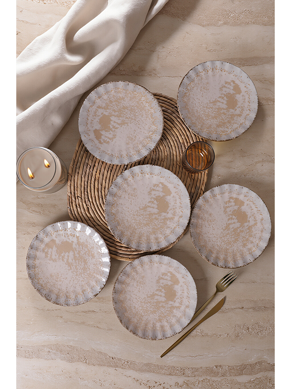 Ekru Vintage Cream Sirius Pasta Tabağı 22 Cm 6 Adet-3