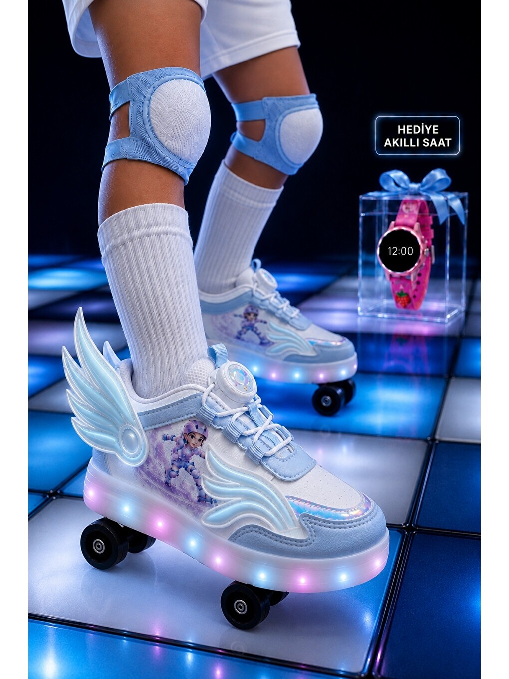 Mavi Wıngs Çocuk Kanat Detaylı Işıklı Patenli Tekerlekli Sneaker Spor Ayakkabı-2