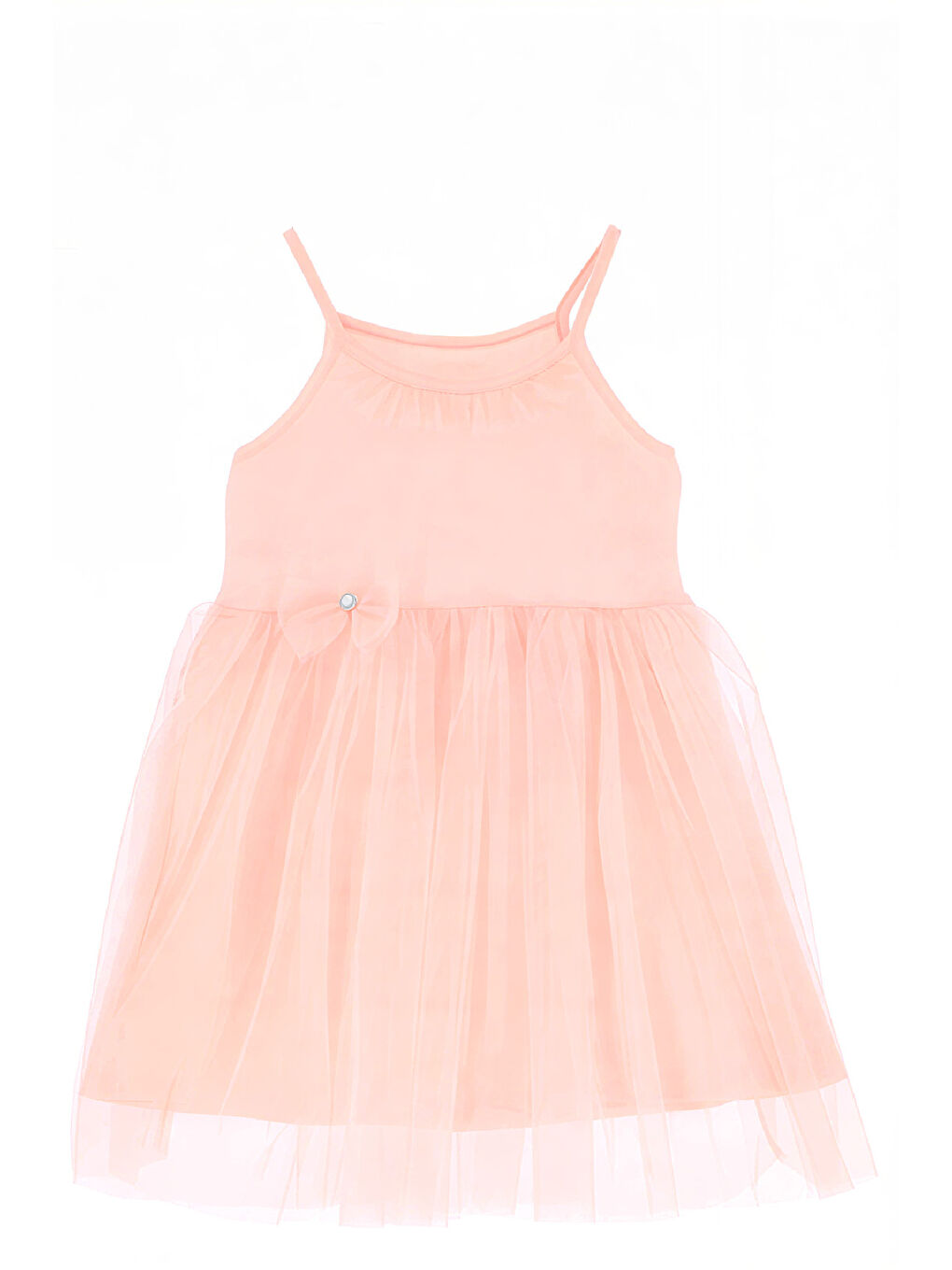 Pembe Kız Çocuk Elbise -Tüllü ve Süsleme Detaylı-Askılı Kollu- 4-8 Yaş 12536-1