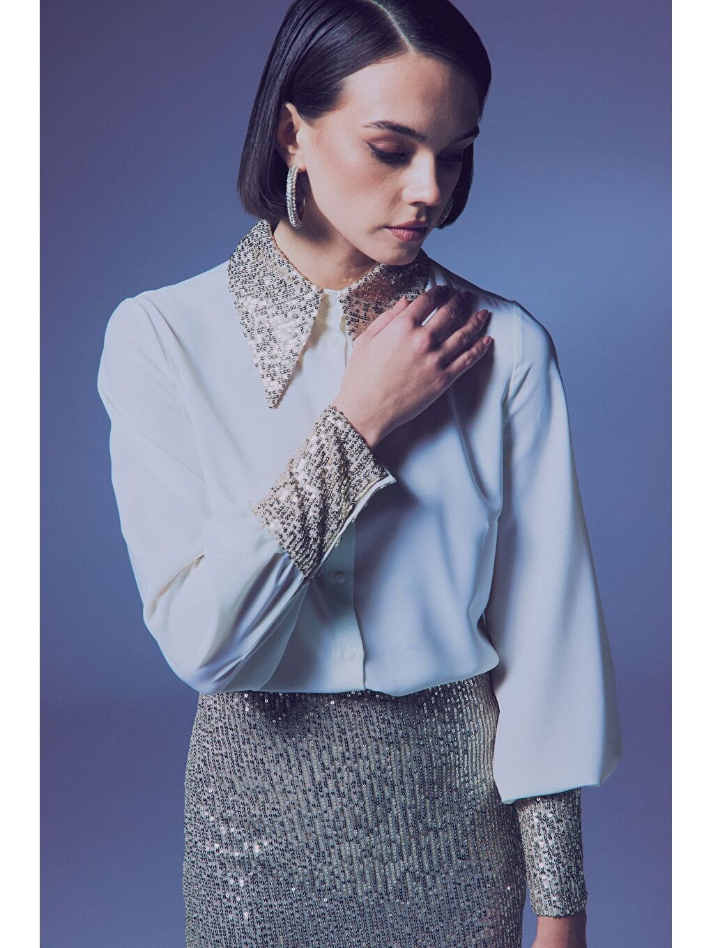 Payet Detaylı Gömlek - Ekru-Bej-6