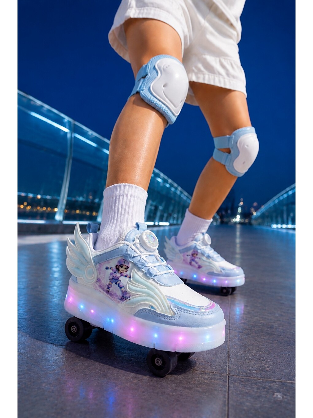 Mavi Wıngs Çocuk Kanat Detaylı Işıklı Patenli Tekerlekli Sneaker Spor Ayakkabı-5