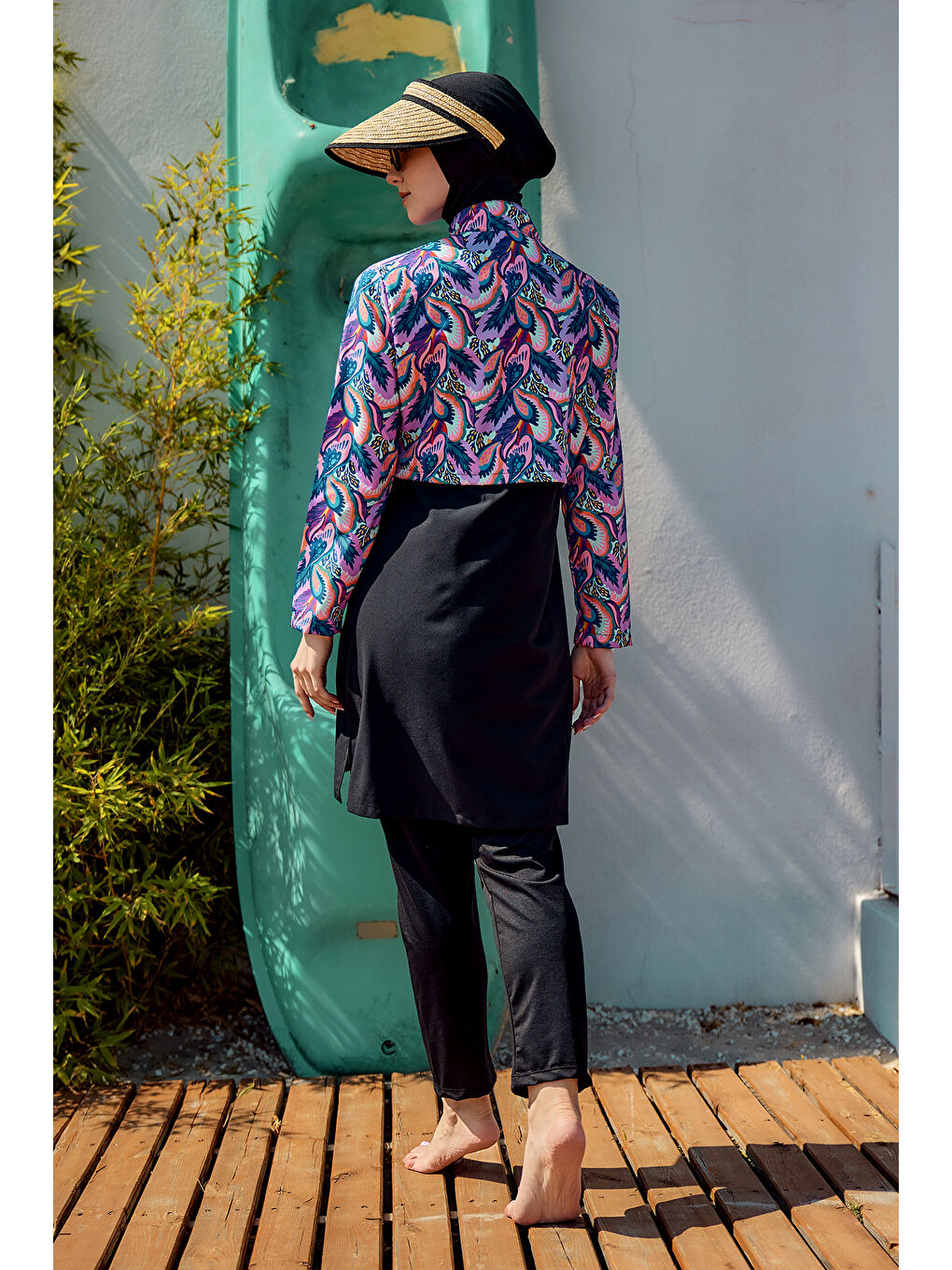 Önü Kapaklı Tam Kapalı Tesettür Mayo Siyah06 R5206-3