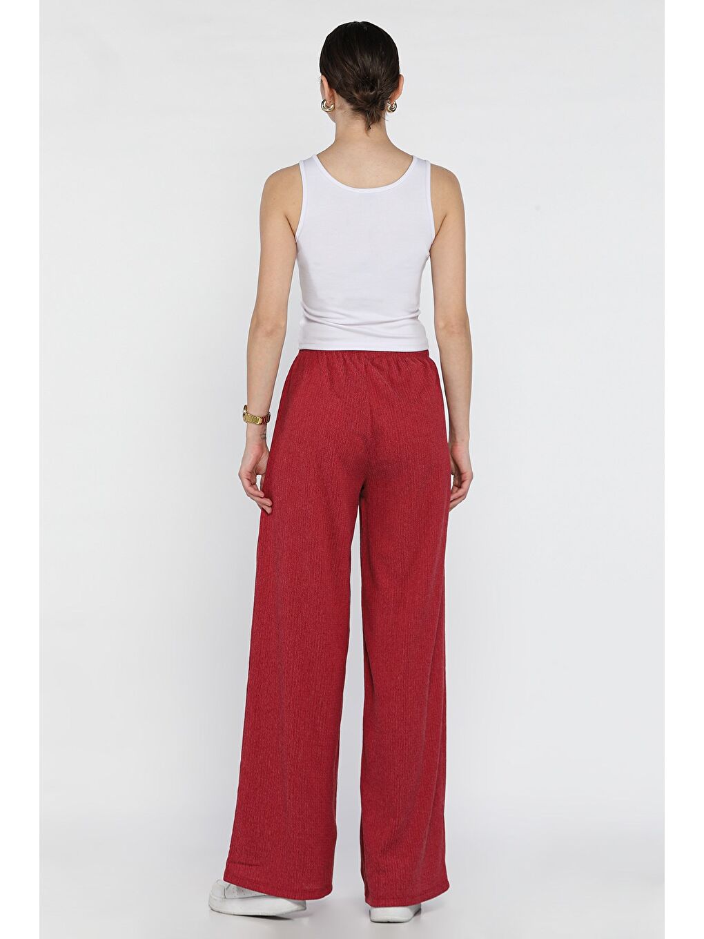 Bordo Kadın Bel Bağlamalı Elastanlı Kumaş Pantolon-2