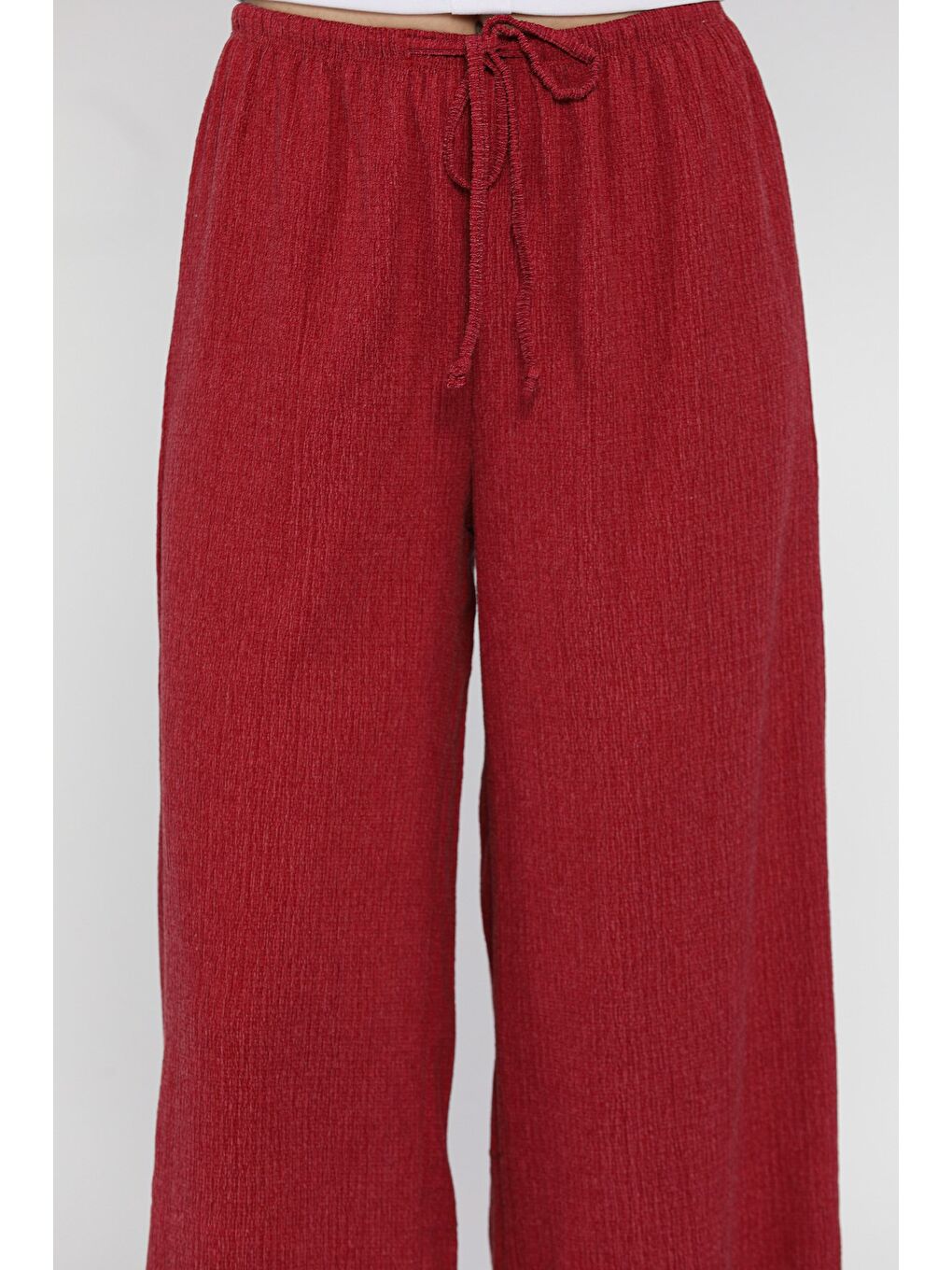 Bordo Kadın Bel Bağlamalı Elastanlı Kumaş Pantolon-3