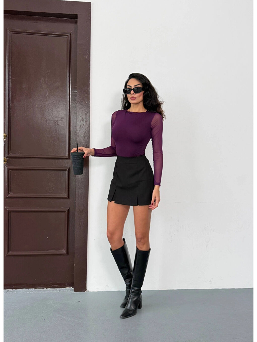 Kadın Mor Uzun Tül Kol Sandy Bluz HZL25W-FRY122521-1